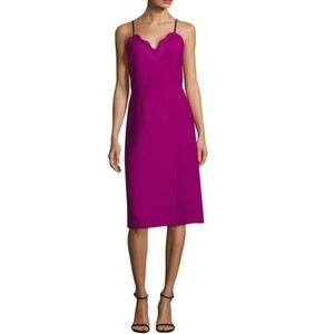 Carven Fuchsia Scalloped Sweetheart Midi Dress | Size 36 FR/Size 4 US